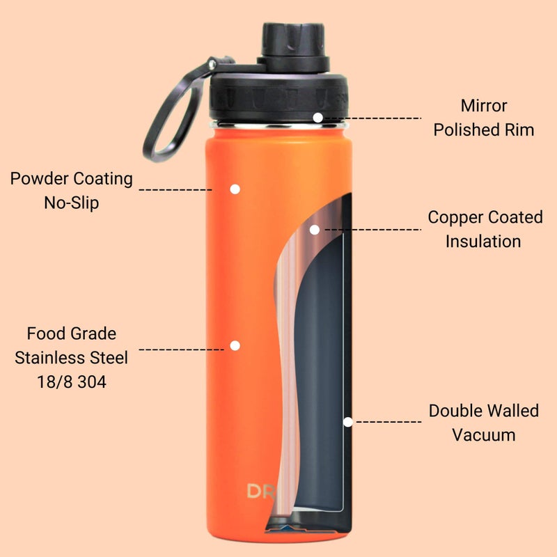 DRINCO Stainless Steel Water Bottle Spout Lid Vacuum Insulated Double Wall Water Bottle Wide Mouth (40oz 32oz 22oz 18oz 14oz) Leak Proof Keep Cold Sport Camping Hiking (22 oz, 22oz Orange) - Image 5